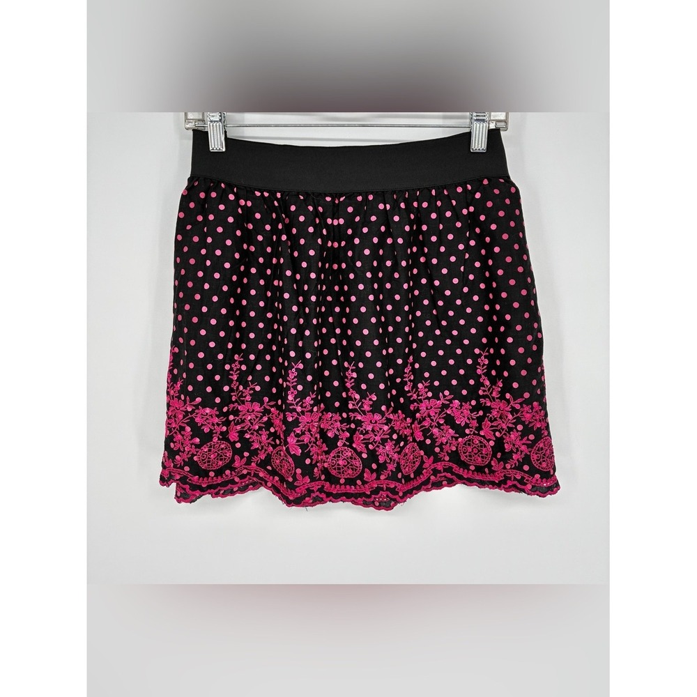 RUE21 Polka Dot Mini Skirt Pink Embroidered Lace Scalloped Hem Black XL
